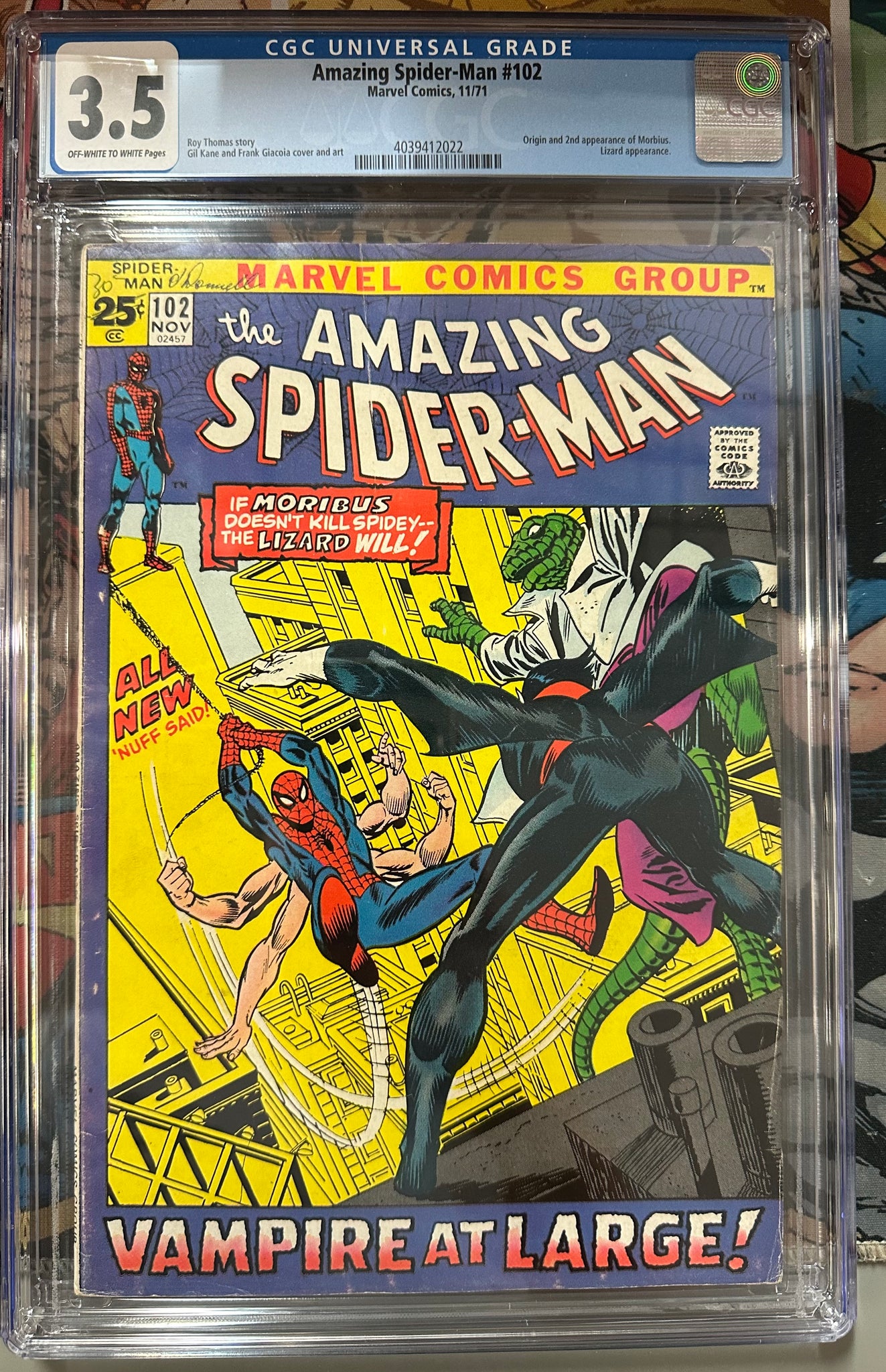 Amazing Spider-Man #102 Certified Guaranty Company (CGC) Graded 3.5 - Second Appearance of Morbius